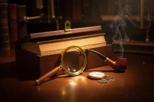 Box de Sherlock Holmes com lupa e cachimbo