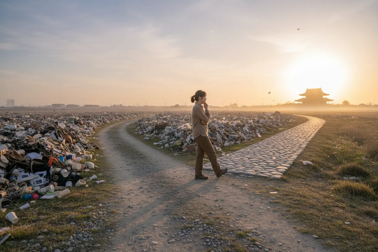 Escolhendo o Que Importa na Vida Pessoa escolhendo um caminho claro, simbolizando foco.