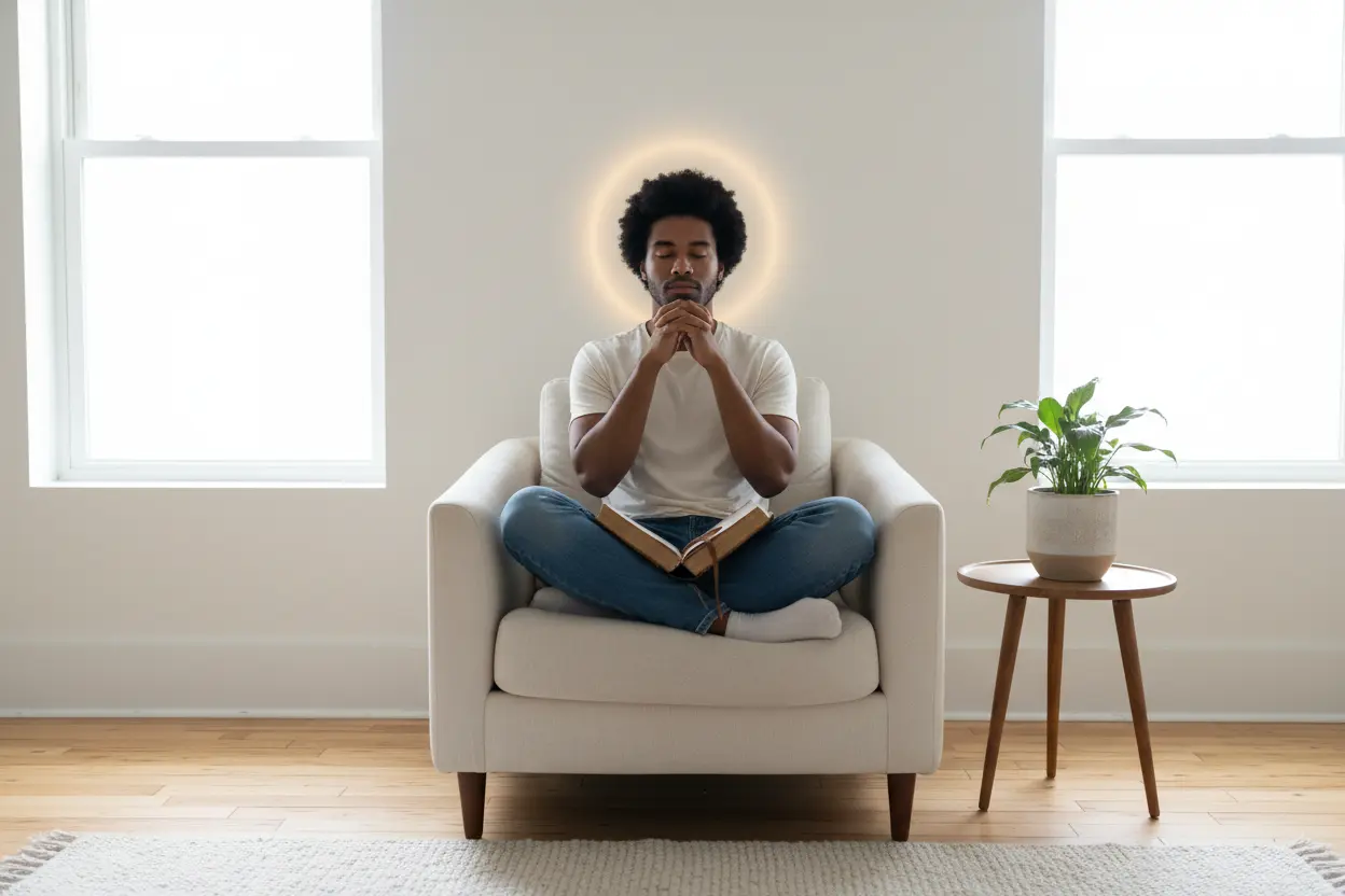 Pessoa em reflexão profunda com um livro