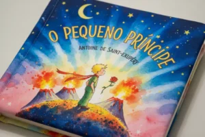 Capa do livro O Pequeno Príncipe edição almofadada com aquarelas originais.