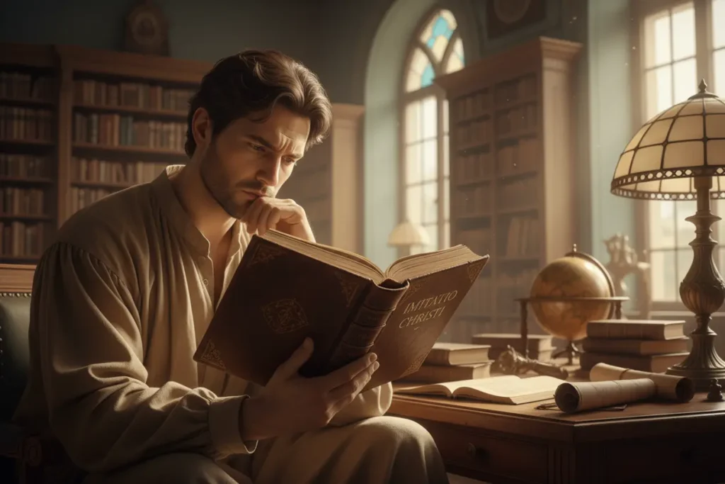 Pessoa lendo o livro Imitação de Cristo