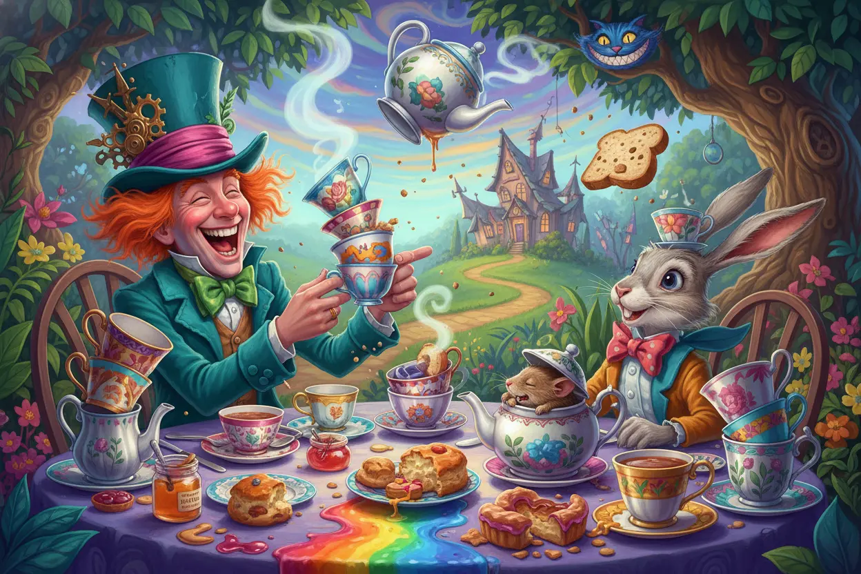 Festa do chá maluca com Chapeleiro e amigos