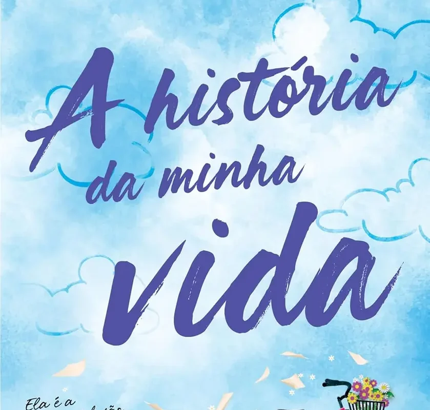 Capa comum do livro A História da Minha Vida de Lucy Score, mostrando uma ilustração de uma mulher e um homem em uma cidade pequena.