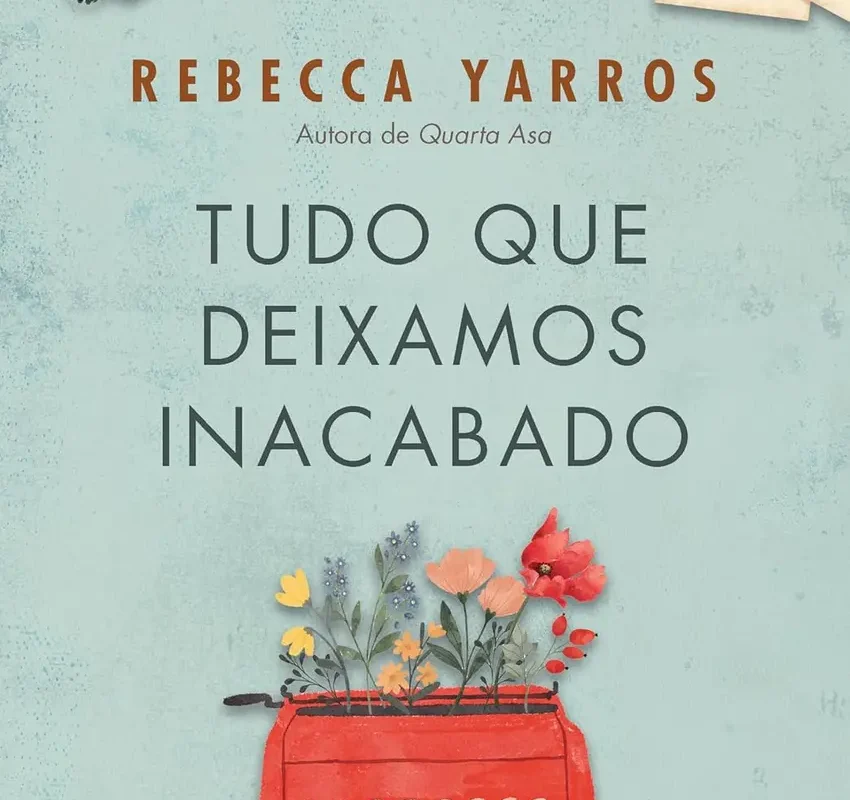 Capa do livro Tudo que deixamos inacabado, com ilustração de casal e cenário de guerra.