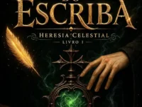 Capa do livro O Gambito do Escriba: Heresia Celestial — Livro I, com título em dourado e ilustração de um anjo.