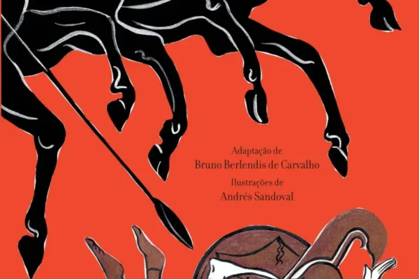 Capa comum do livro Ilíada de Homero, com capa azul escura e ilustração de guerreiro, levemente aberta.