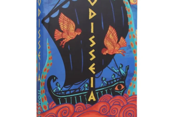 Capa do livro A Odisseia de Homero, edição Principis, em tons de azul escuro e dourado