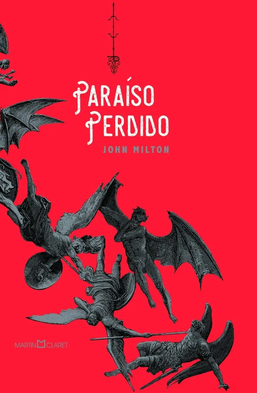 Livro Paraíso Perdido aberto em uma mesa de madeira com uma xícara de café ao lado.