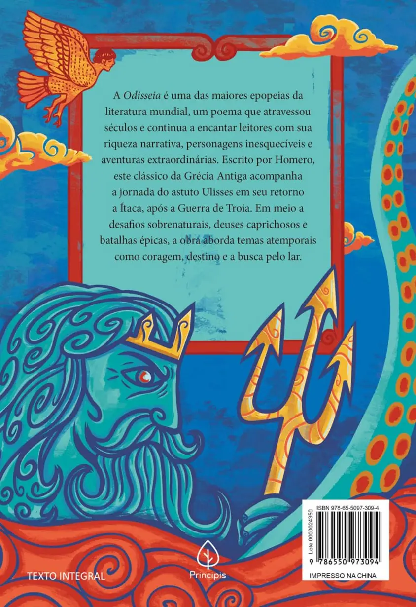 Páginas abertas do livro A Odisseia de Homero, exibindo o texto em duas colunas