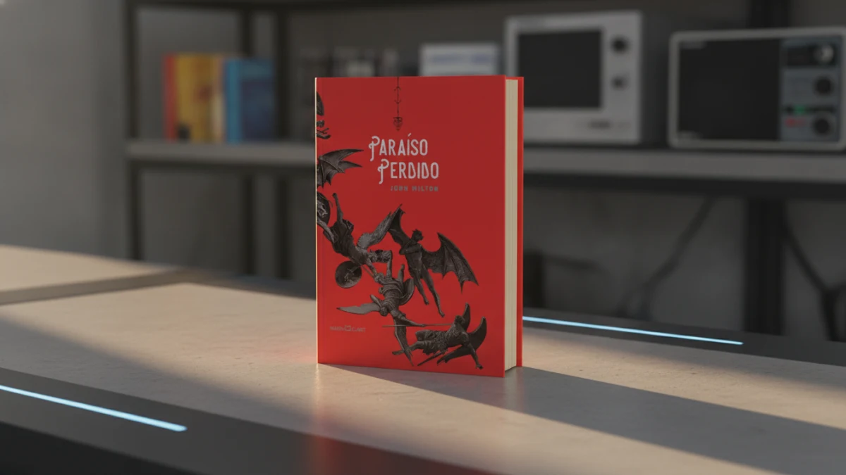Livro "Paraíso Perdido" em uma bancada cinza moderna com luz do sol.
