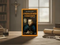 Livro "A Prática Do Amor A Jesus Cristo" em cenário de estúdio retrô.